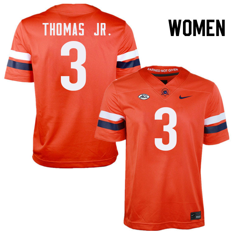 Women Virginia Cavaliers #3 Corey Thomas Jr. College Football Jerseys Stitched-Orange